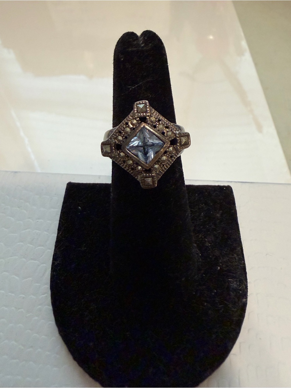 Vintage art deco Sterling cocktail ring with blue topaz